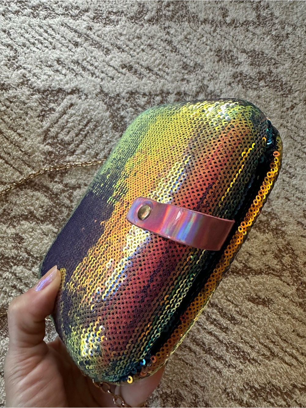 Iridescent Rainbow Sequin Evening Bag Color Shift Clutch - Picture 12 of 16